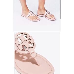 Tory Burch Miller Pink Patent Leather Logo Sandals size 7.5